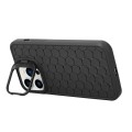 For iPhone 15 Pro Max Honeycomb Radiating Holder TPU Phone Case with Lanyard(Black)