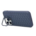 For iPhone 15 Pro Max Honeycomb Radiating Holder TPU Phone Case with Lanyard(Blue)