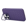 For iPhone 15 Pro Max Honeycomb Radiating Holder TPU Phone Case with Lanyard(Purple)