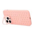 For iPhone 15 Pro Honeycomb Radiating Holder TPU Phone Case with Lanyard(Pink)