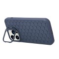 For iPhone 15 Pro Honeycomb Radiating Holder TPU Phone Case with Lanyard(Blue)