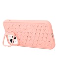For iPhone 15 Plus Honeycomb Radiating Holder TPU Phone Case with Lanyard(Pink)