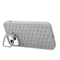 For iPhone 15 Plus Honeycomb Radiating Holder TPU Phone Case with Lanyard(Grey)