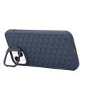 For iPhone 15 Plus Honeycomb Radiating Holder TPU Phone Case with Lanyard(Blue)