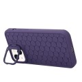 For iPhone 15 Plus Honeycomb Radiating Holder TPU Phone Case with Lanyard(Purple)