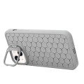 For iPhone 15 Honeycomb Radiating Holder TPU Phone Case with Lanyard(Grey)