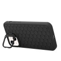 For iPhone 14 Honeycomb Radiating Holder TPU Phone Case with Lanyard(Black)