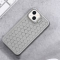 For iPhone 14 Honeycomb Radiating Holder TPU Phone Case with Lanyard(Grey)