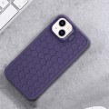 For iPhone 14 Honeycomb Radiating Holder TPU Phone Case with Lanyard(Purple)