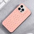 For iPhone 14 Pro Honeycomb Radiating Holder TPU Phone Case with Lanyard(Pink)