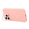 For iPhone 14 Pro Honeycomb Radiating Holder TPU Phone Case with Lanyard(Pink)