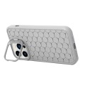 For iPhone 14 Pro Honeycomb Radiating Holder TPU Phone Case with Lanyard(Grey)