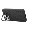 For iPhone 14 Pro Max Honeycomb Radiating Holder TPU Phone Case with Lanyard(Black)
