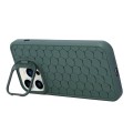 For iPhone 13 Pro Max Honeycomb Radiating Holder TPU Phone Case with Lanyard(Green)