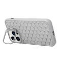 For iPhone 13 Pro Max Honeycomb Radiating Holder TPU Phone Case with Lanyard(Grey)