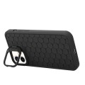 For iPhone 12 Honeycomb Radiating Holder TPU Phone Case with Lanyard(Black)