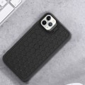 For iPhone 12 Pro Max Honeycomb Radiating Holder TPU Phone Case with Lanyard(Black)
