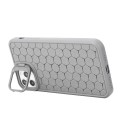 For iPhone 12 Pro Max Honeycomb Radiating Holder TPU Phone Case with Lanyard(Grey)