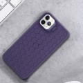 For iPhone 12 Pro Max Honeycomb Radiating Holder TPU Phone Case with Lanyard(Purple)