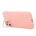 For iPhone 12 Pro Honeycomb Radiating Holder TPU Phone Case with Lanyard(Pink)