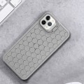 For iPhone 11 Pro Max Honeycomb Radiating Holder TPU Phone Case with Lanyard(Grey)