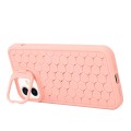 For iPhone 11 Honeycomb Radiating Holder TPU Phone Case with Lanyard(Pink)