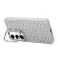 For Samsung Galaxy S23 FE 5G Honeycomb Radiating Holder TPU Phone Case with Lanyard(Grey)