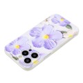For iPhone 15 Pro Max Colorful Painting Pattern TPU Phone Case(Purple Flowers)