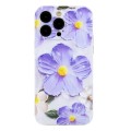 For iPhone 14 Pro Colorful Painting Pattern TPU Phone Case(Purple Flowers)