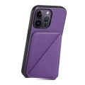 For iPhone 14 Pro Max D04 Calf Texture Dual Card Slot Holder Phone Case(Purple)