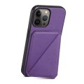 For iPhone 13 Pro Max D04 Calf Texture Dual Card Slot Holder Phone Case(Purple)