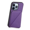 For iPhone 13 Pro D04 Calf Texture Dual Card Slot Holder Phone Case(Purple)