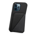 For iPhone 12 Pro Max D04 Calf Texture Dual Card Slot Holder Phone Case(Black)