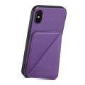 For iPhone X / XS D04 Calf Texture Dual Card Slot Holder Phone Case(Purple)
