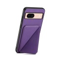 For Google Pixel 8a D04 Calf Texture Dual Card Slot Holder Phone Case(Purple)