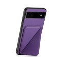 For Google Pixel 6a D04 Calf Texture Dual Card Slot Holder Phone Case(Purple)