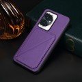 For Honor 100 D04 Calf Texture Dual Card Slot Holder Phone Case(Purple)