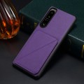 For Sony Xperia 1 IV D04 Calf Texture Dual Card Slot Holder Phone Case(Purple)