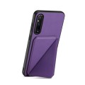 For Sony Xperia 1 V D04 Calf Texture Dual Card Slot Holder Phone Case(Purple)