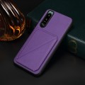 For Sony Xperia 5 III D04 Calf Texture Dual Card Slot Holder Phone Case(Purple)