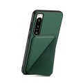 For Sony Xperia 5 IV D04 Calf Texture Dual Card Slot Holder Phone Case(Green)