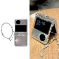 For vivo X Flip Skin Feel PC Feather Gauze Glitter Paper Camellia Phone Case with Bracelet(Transpare