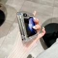 For Samsung Galaxy Z Flip5 5G Skin Feel PC Feather Gauze Glitter Paper Camellia Phone Case with Brac