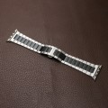 For Apple Watch 42mm Three-bead Butterfly Buckle Metal Watch Band(Silver Black)