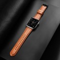 For Apple Watch SE 2022 44mm DUX DUCIS Business Genuine Leather Watch Strap(Khaki)