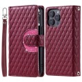 For iPhone 15 Pro Max Glitter Lattice Zipper Wallet Leather Phone Case(Wine Red)