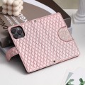 For iPhone 15 Pro Max Glitter Lattice Zipper Wallet Leather Phone Case(Rose Gold)