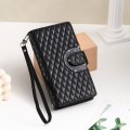 For iPhone 15 Plus Glitter Lattice Zipper Wallet Leather Phone Case(Black)