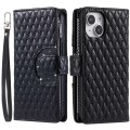 For iPhone 15 Plus Glitter Lattice Zipper Wallet Leather Phone Case(Black)