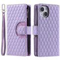 For iPhone 15 Plus Glitter Lattice Zipper Wallet Leather Phone Case(Purple)